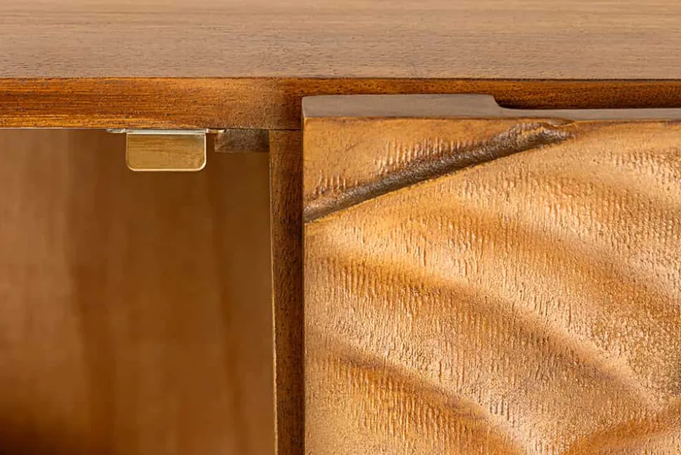 Massives Highboard SNAKE 120cm braun schwarz Mangoholz Schlangen-Design mit aufwendigen 3D Schnitzereien