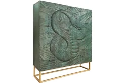 Massives Highboard SNAKE 120cm türkis gold Mangoholz Schlangen-Design mit aufwendigen 3D Schnitzereien