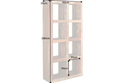 Massives Regal MAKASSAR 180cm Sheesham Holz smoke finish 8 Fächer handmade