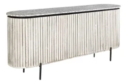 Massives Sideboard ADLON 170cm grau gebürstet Mangoholz mit weißer Marmorplatte