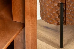 Massives Sideboard ADLON 180cm braun Mangoholz schwarz Metall 3D-Front in Wabenstruktur