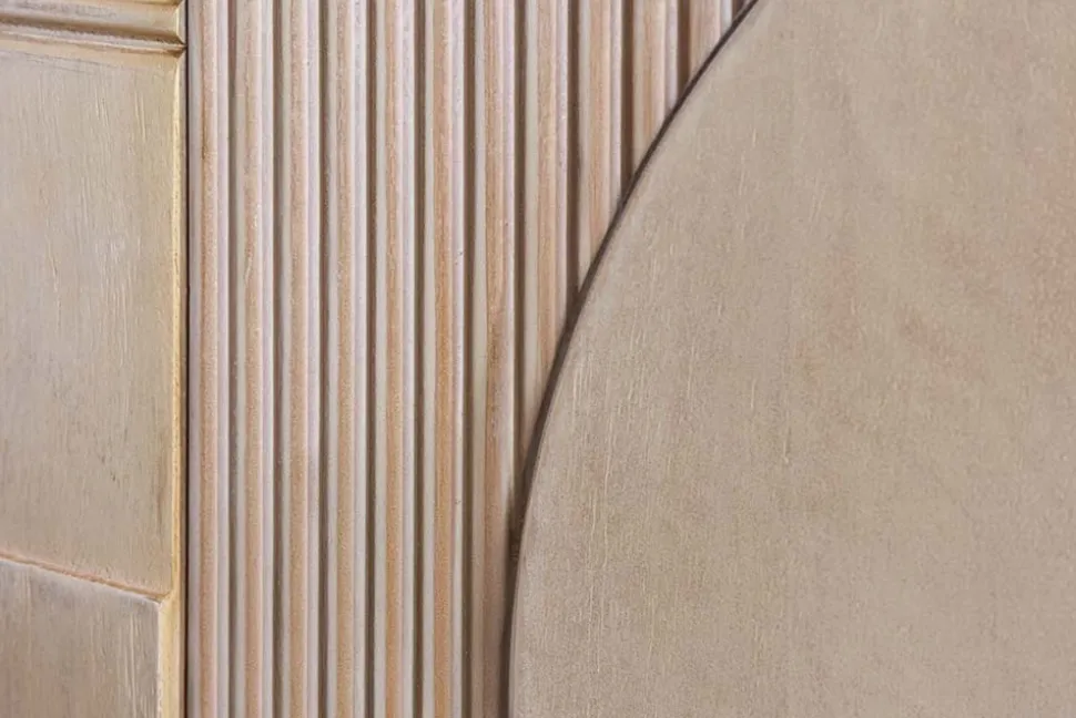 Massives Sideboard ART DECO 170cm weiß gekälkt Mangoholz 3D-Front handmade