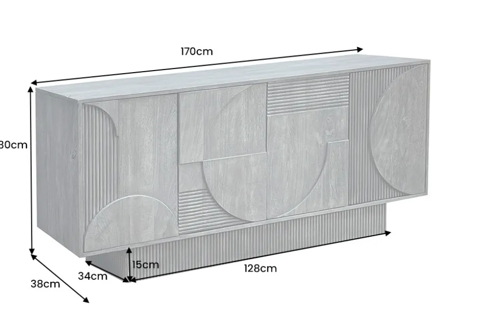 Massives Sideboard ART DECO 170cm grau Mangoholz 3D-Front