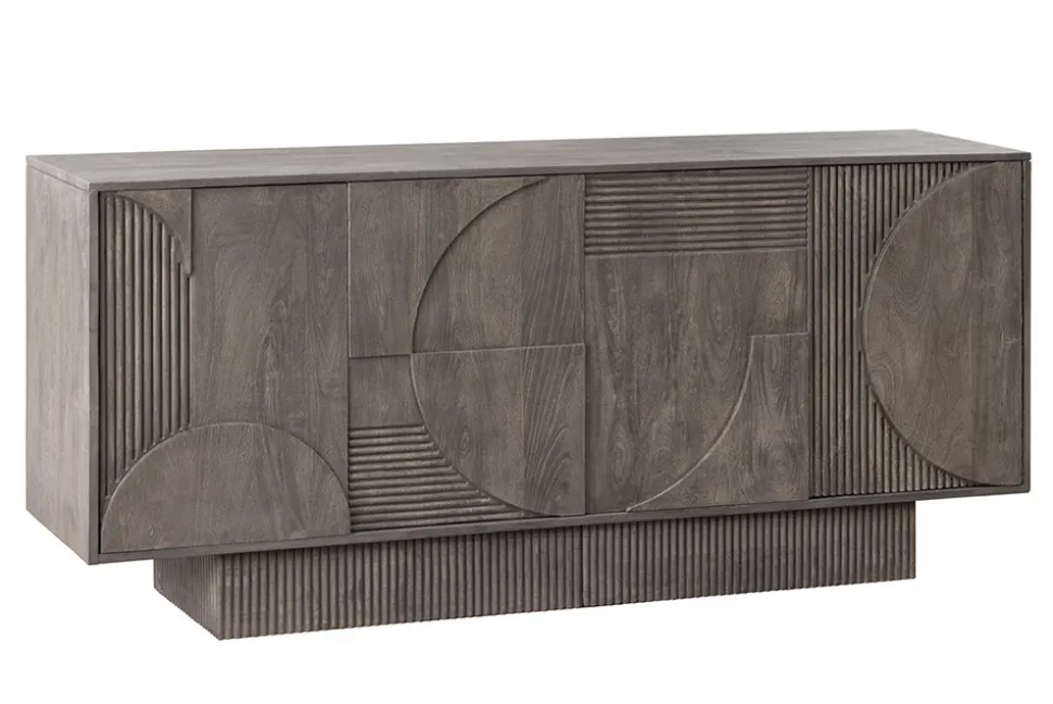 Massives Sideboard ART DECO 170cm grau Mangoholz 3D-Front