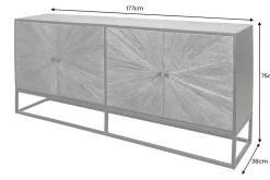 Massives Sideboard BARRACUDA 180cm grau Mangoholz mit Teakholz-Front schwarz Metall