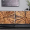 Massives Sideboard BARRACUDA 180cm braun Mangoholz mit Teakholz-Front schwarz Metall