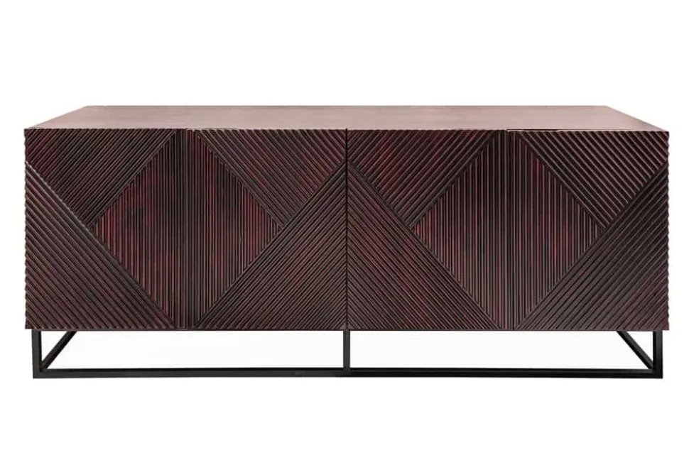 Massives Sideboard CREATIVO 180cm Mangoholz aufwändige 3D Front Retro Design