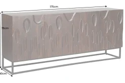 Massives Sideboard DUNE 175cm walnuss-braun Akazienholz 3D-Design schwarz Metall