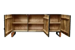 Massives Sideboard FOREST 160cm schwarz braun Mangoholz sechs Fächer 3D-Front
