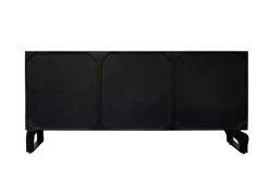 Massives Sideboard FOREST 160cm schwarz braun Mangoholz sechs Fächer 3D-Front