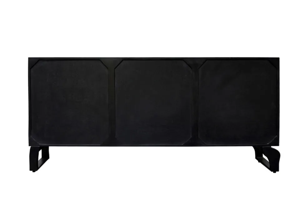 Massives Sideboard FOREST 160cm schwarz braun Mangoholz sechs Fächer 3D-Front