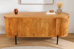 Massives Sideboard GATSBY 160cm natur Mangoholz schwarz Metall mit Lamellenfront