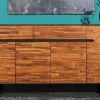 Massives Sideboard GENESIS 170cm braun geflammt Akazienholz Metall Industrial Design
