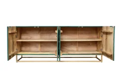 Massives Sideboard GOLDEN LAGOON 180cm türkis gold Mangoholz Metall 3D-Front