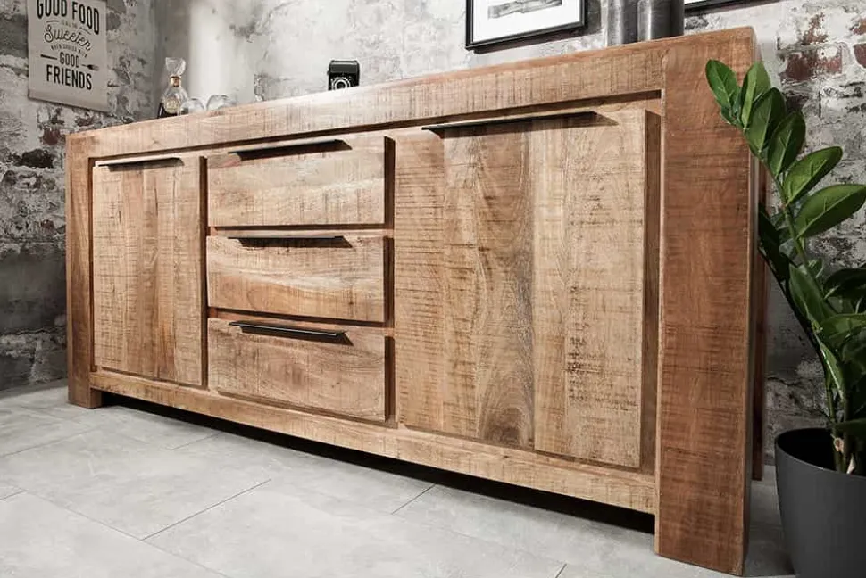 Massives Sideboard IRON CRAFT 175cm Mangoholz Kommode mit Schubladen Handarbeit