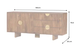 Massives Sideboard MADISON 180cm braun Mangoholz mit Schubladen und strukturierter Front