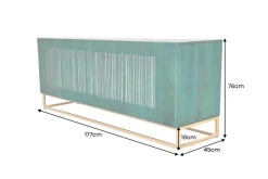 Massives Sideboard ONYX 180cm türkis Mangoholz Achat Edelstein gold Metallgestell