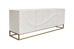 Massives Sideboard SCORPION 180cm weiß Mangoholz gold Metall 3D-Schnitzereien