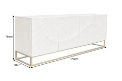 Massives Sideboard SCORPION 180cm weiß Mangoholz gold Metall 3D-Schnitzereien