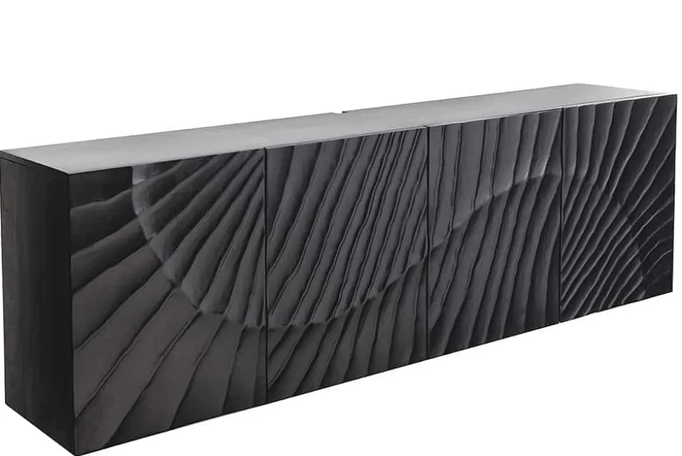Massives Sideboard SCORPION 180cm schwarz hängend Mangoholz 3D-Design