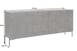Massives Sideboard TRIBAL 180cm antik braun Mangoholz 3D-Front viel Stauraum