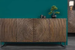 Massives Sideboard ZEN CIRCLES 180cm dunkelbraun Mangoholz 3D-Design