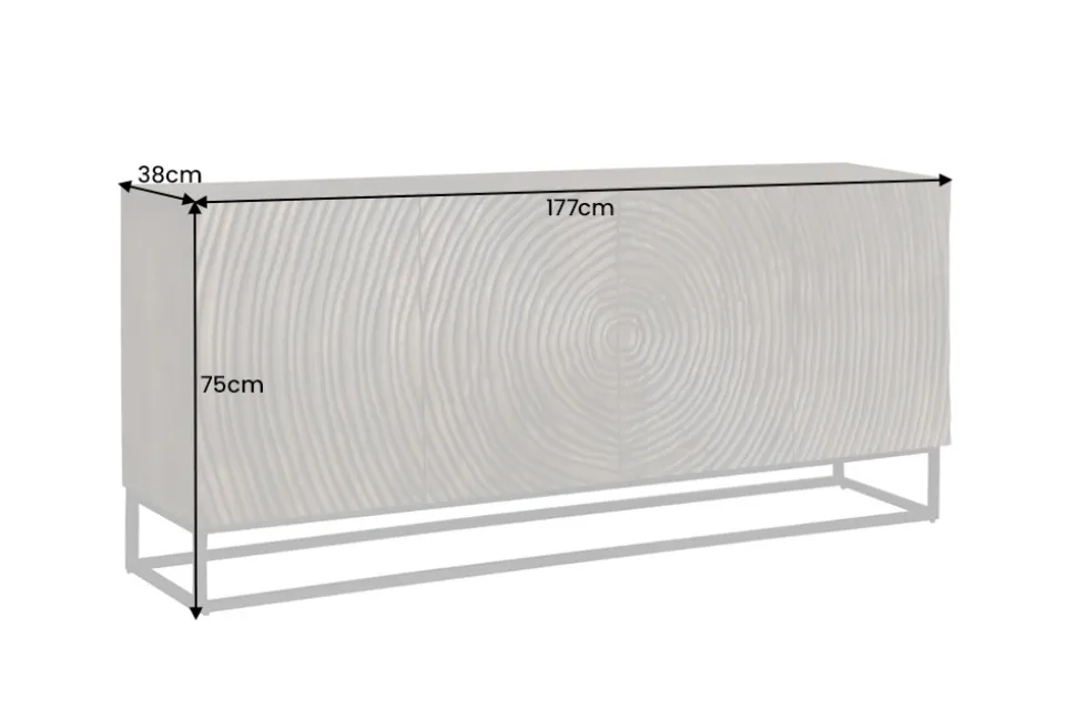 Massives Sideboard ZEN CIRCLES 180cm dunkelbraun Mangoholz 3D-Design