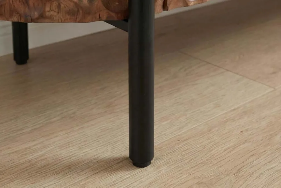 Massives TV-Board ADLON 200cm braun Mangoholz schwarz Metall Lowboard mit 3D- Front