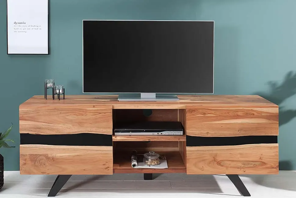 Massives TV-Board AMAZONAS 160cm Akazie Metall Lowboard Baumkante