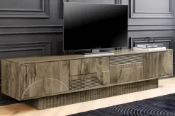 Massives TV-Board ART DECO 200cm grau Mangoholz Lowboard 3D-Front