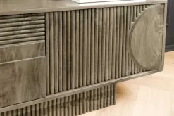 Massives TV-Board ART DECO 200cm grau Mangoholz Lowboard 3D-Front