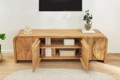 Massives TV-Board ART DECO 170cm cream finish beige Mangoholz abgerundet