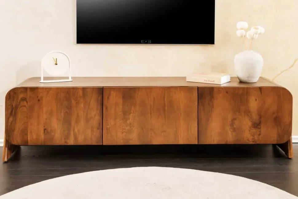Massives TV-Board BRASIL 160cm braun Mangoholz drei Fächer Lowboard