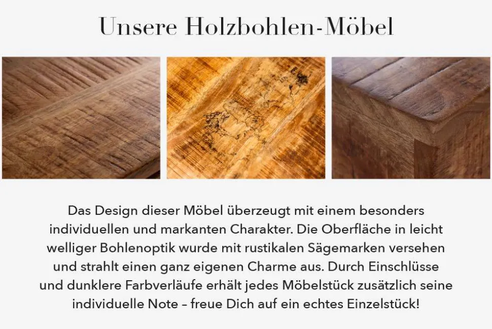 Massives TV-Board IRON CRAFT 170cm Mangoholz Lowboard 3 Schubladen