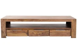 Massives TV-Board MAKASSAR 170cm braun Sheesham stone finish Lowboard drei Schubladen