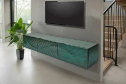 Massives TV-Board SCORPION 160cm türkis Mangoholz hängend Lowboard