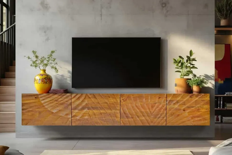 Massives TV-Board SCORPION 200cm braun Mangoholz hängend Lowboard