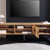 Massives TV-Lowboard LIVING EDGE 160cm natur Eichenholz Baumkante mit Hairpin Legs