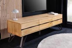 Massives TV-Lowboard LIVING EDGE 160cm natur Eichenholz Baumkante mit Hairpin Legs