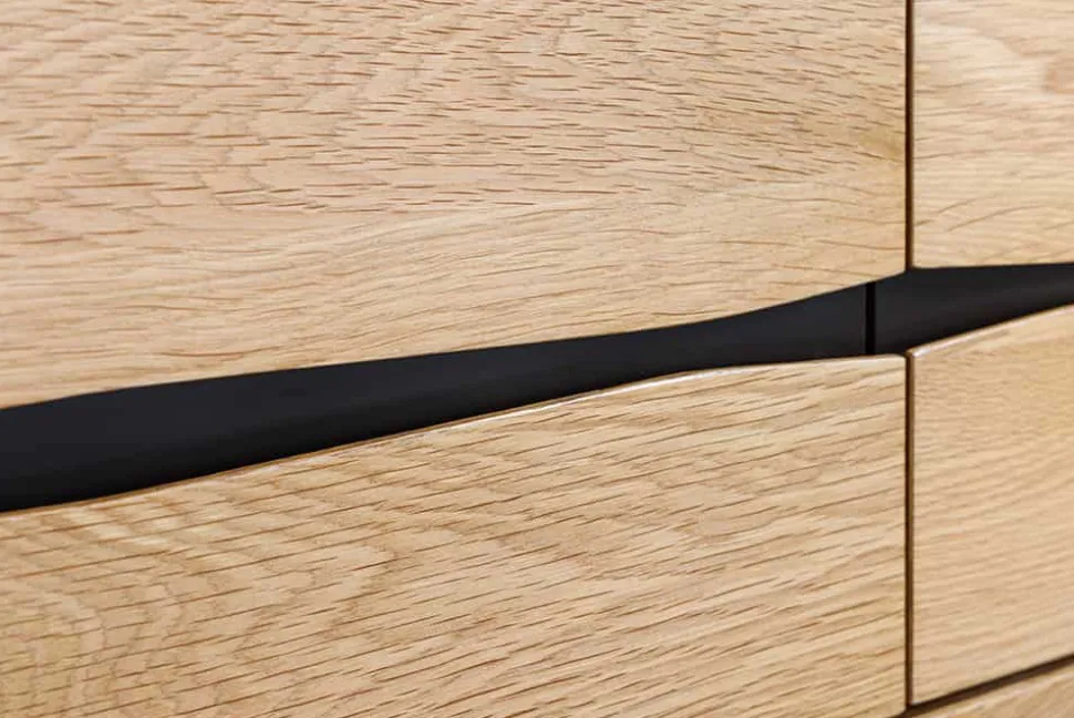 Massives TV-Lowboard LIVING EDGE 160cm natur Eichenholz Baumkante mit Hairpin Legs
