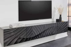 Massives TV-Lowboard SCORPION 200cm schwarz hängend Mangoholz 3D-Design