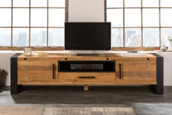 Massives TV-Lowboard THOR 200cm recyceltes Pinienholz im Industrial Design