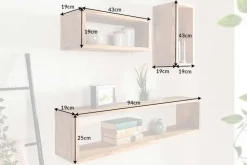 Massives Wandregal 3er Set HEMINGWAY 94cm aus Mangoholz