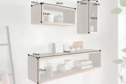 Massives Wandregal 3er Set HEMINGWAY 94cm braun aus Mangoholz