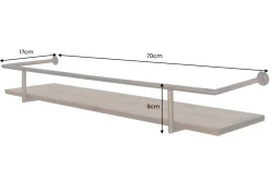 Massives Wandregal HERITAGE 75cm natur Pinienholz gold Metall