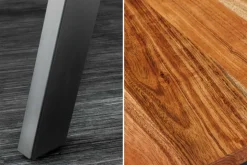 Massivholz Bartisch MAMMUT 120cm natur Akazie Baumkante Metall schwarz mit Fußablage