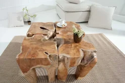 Massivholz Beistelltisch MOLAR 30cm Hocker Teak Block aus einem Stück gefertigt