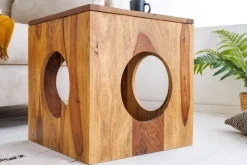 Massivholz Beistelltisch CUBUS 40cm Sheesham stone finish Hocker