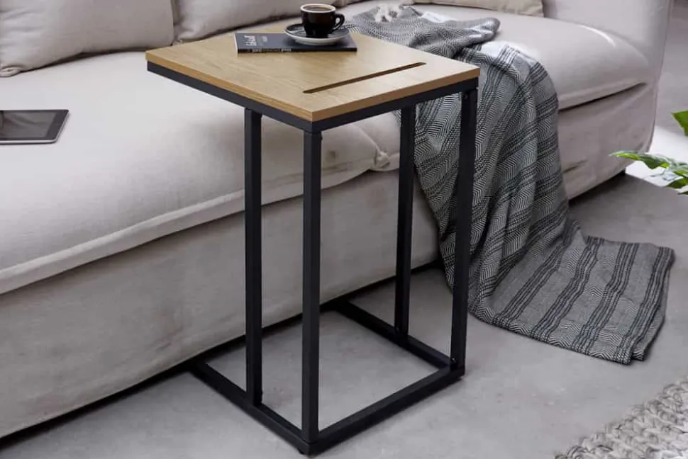 Massivholz Beistelltisch SCANDINAVIA 45cm natur Wildeiche Metall schwarz Laptoptisch