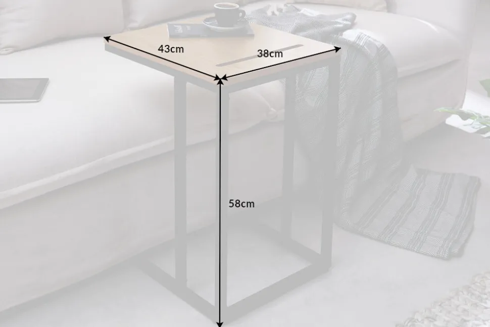 Massivholz Beistelltisch SCANDINAVIA 45cm natur Wildeiche Metall schwarz Laptoptisch